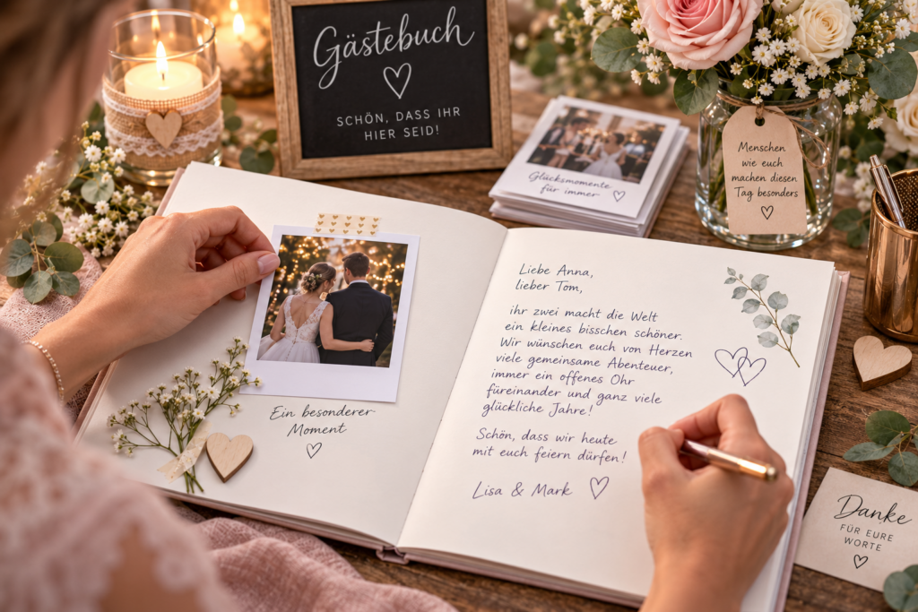 Romantisches Hochzeitsgaestebuch mit Polaroids